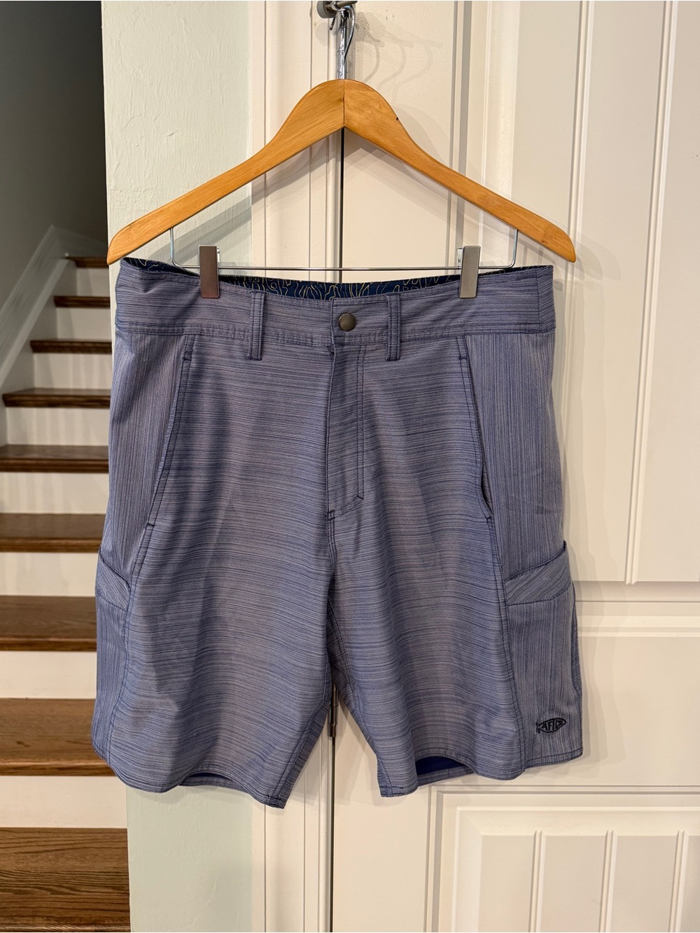 AFTCO Fishing Shorts Men 32 Blue Performance Cargo Utility Outdoor Angler Shorts